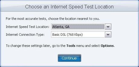 Internet speed test location