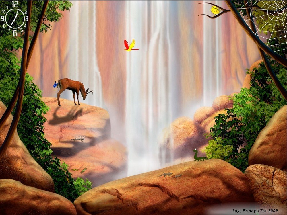 Waterfall With Animals