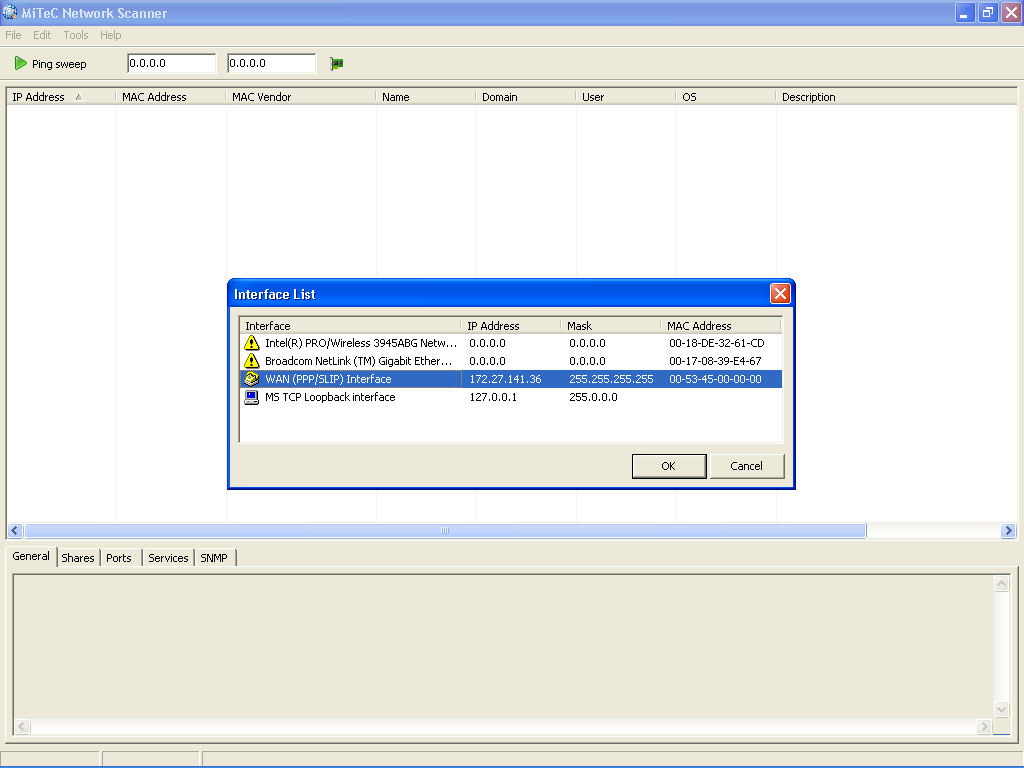 Network Scanner Interface List